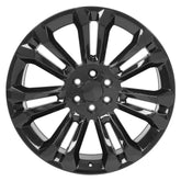 Front view of a 24x10 Black wheel replacement for Chevy Silverado replica rim 9510980